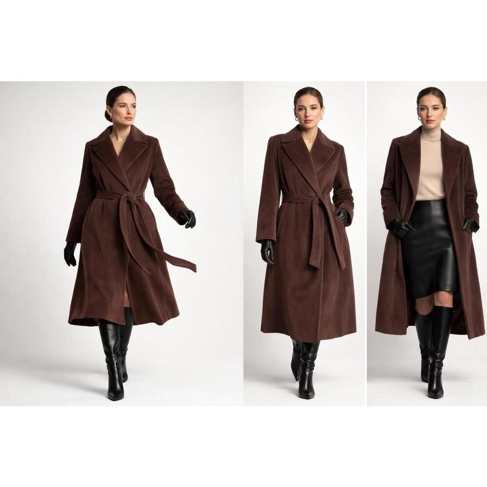 KashmiraJ by Elegant Fashions Vintage 100% Cashmere Belted Pea Coat Brown